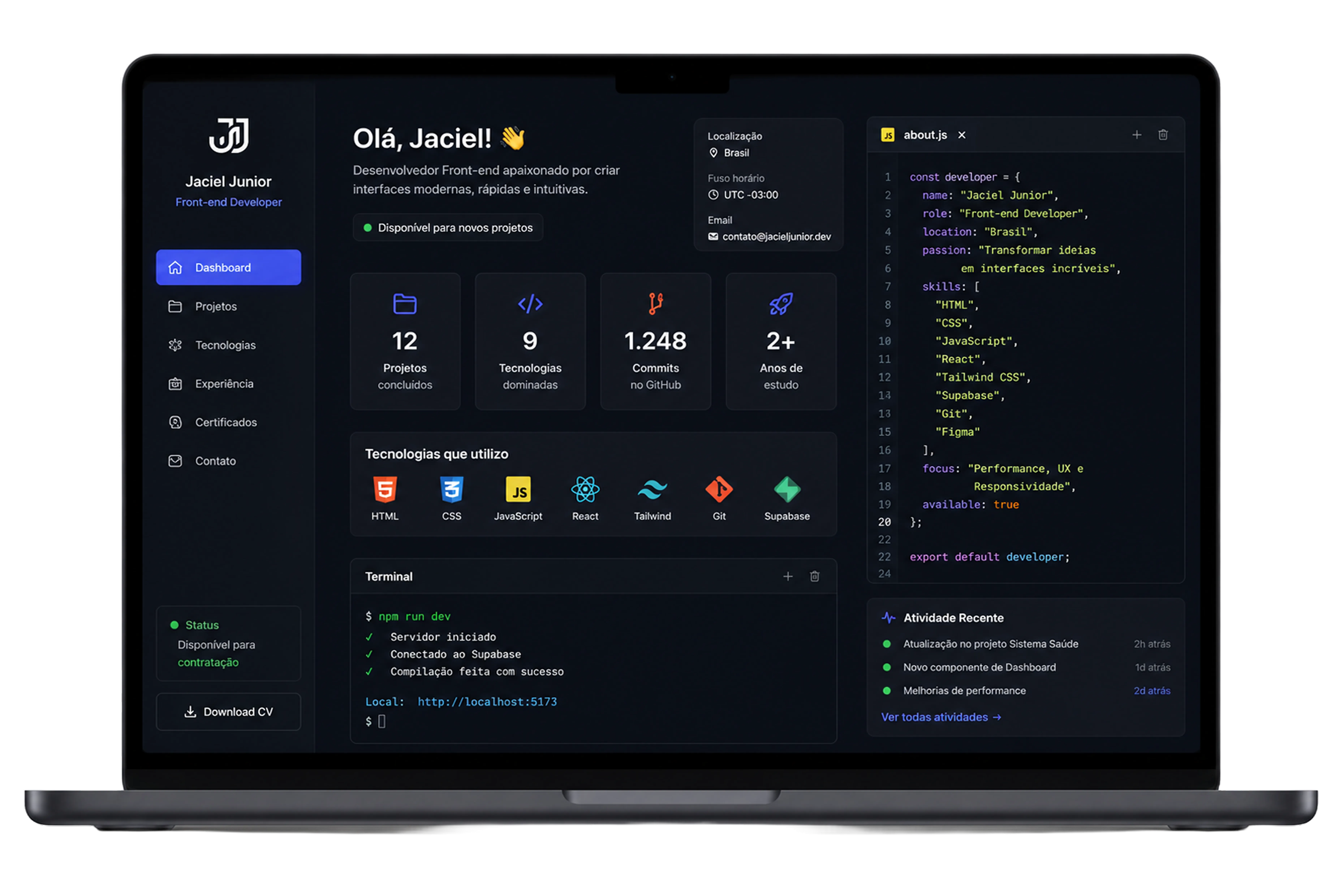 Notebook exibindo uma interface criada por Jaciel